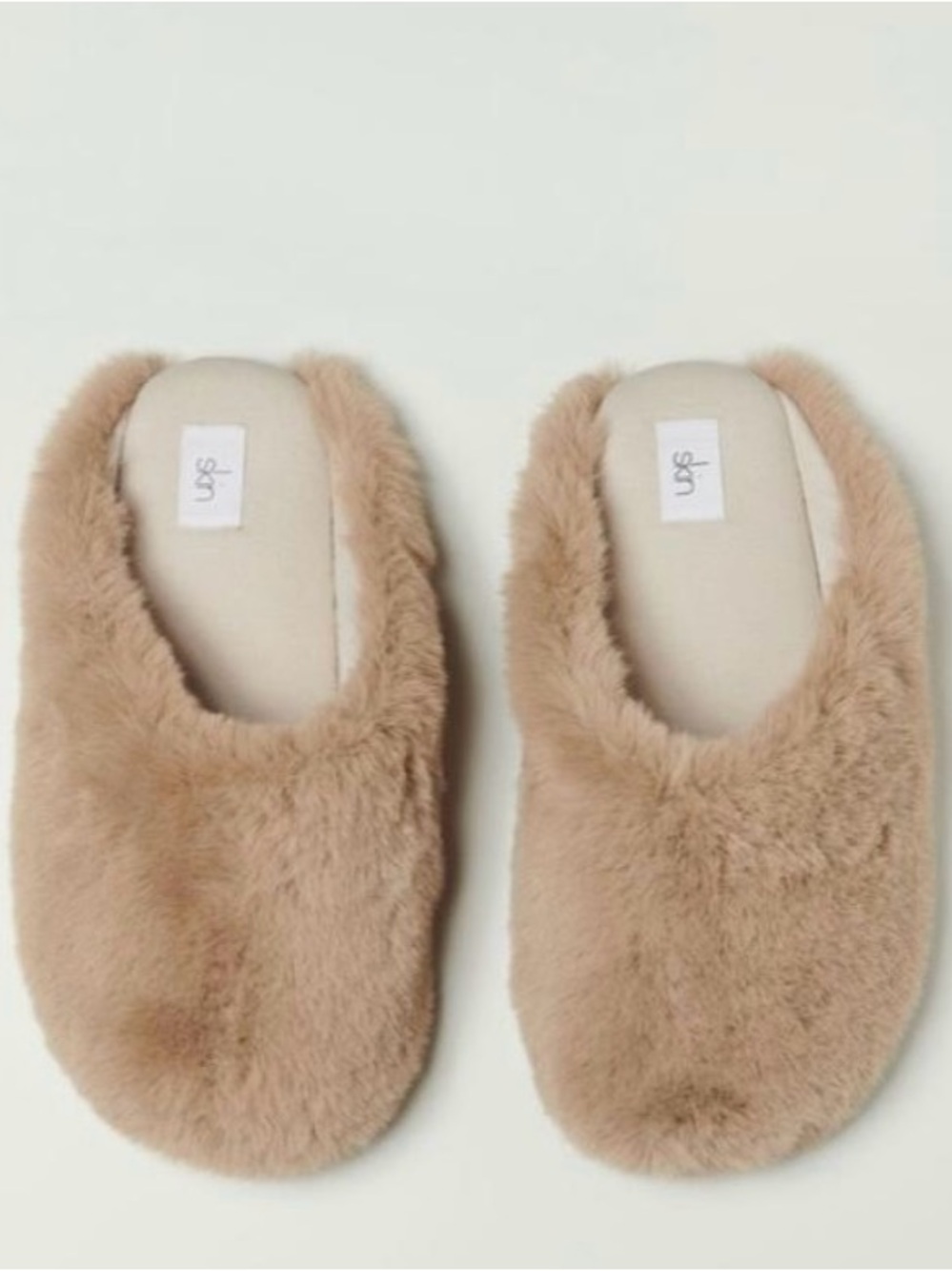 Skin Plush Faux-Fur Slip-On Slippers in Beige
